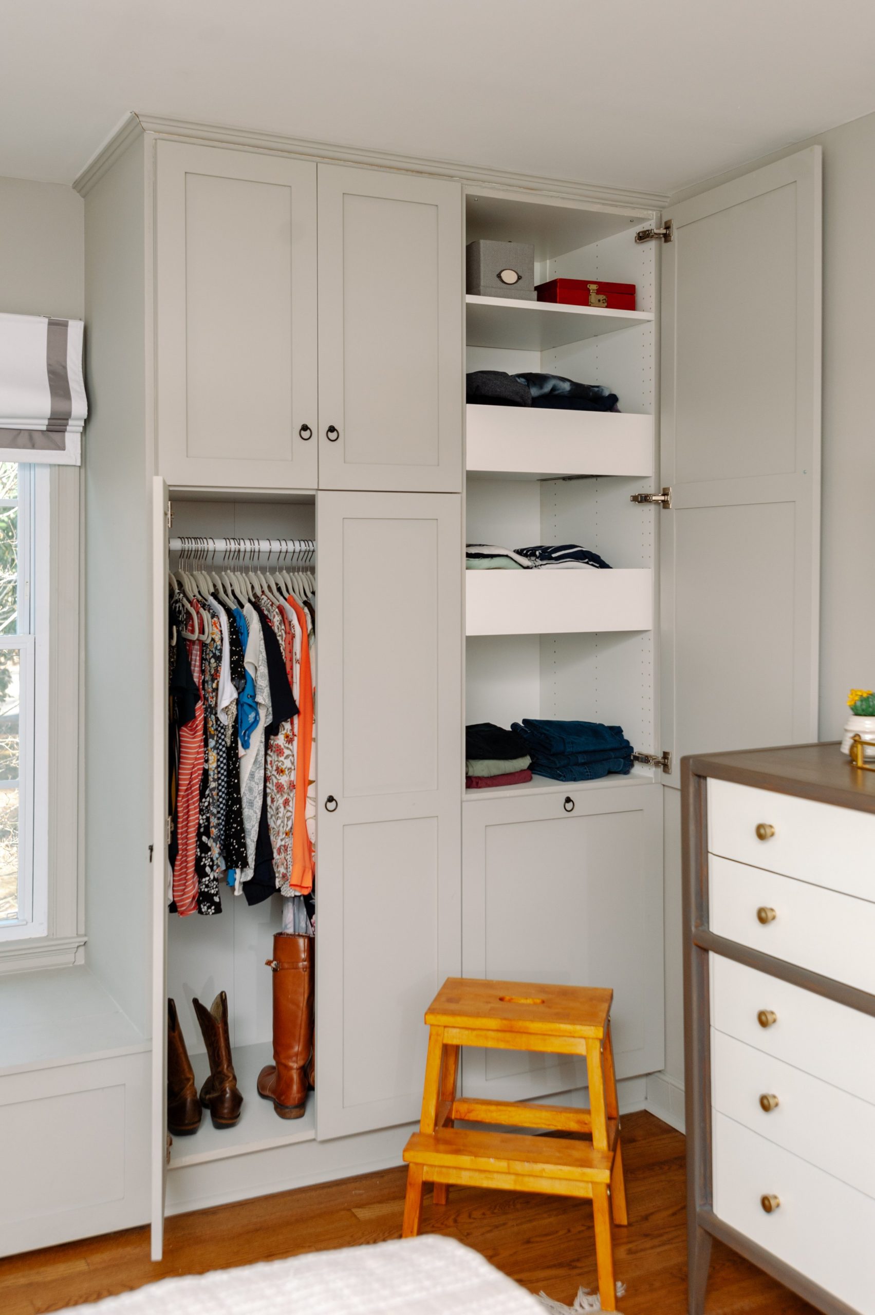 Built-in DIY Ikea Closet with Semihandmade doors, closet organization
